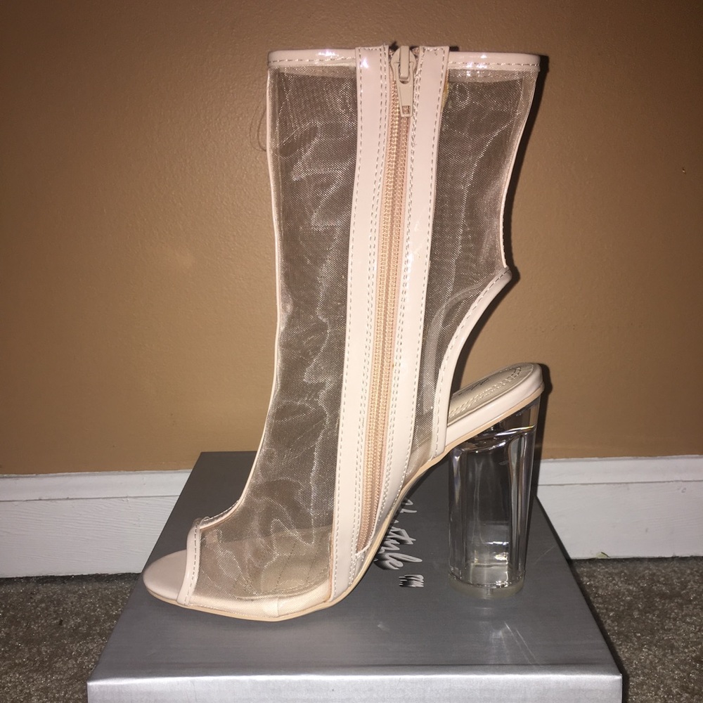 Sheer Nude Peep Toe Booties